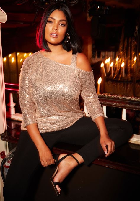 One Shoulder Neckline, Sparkling Champagne, Plus Size Sequin, Night Out Tops, Swedish Fashion, Perfect Night, Evening Tops, Woman Within, Swimsuits For All