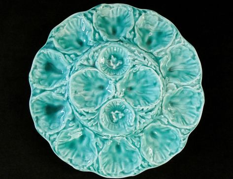 Oyster Platter, Gien France, Ceramic Platter, Fresh Oysters, Oyster Plates, Ceramic Platters, Large Plates, Antique Ceramics, Bleu Turquoise