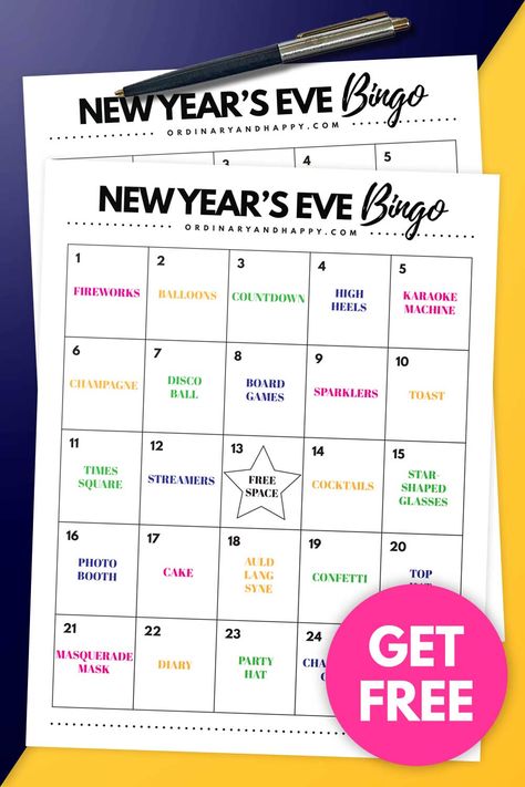 Fun and Simple Free New Year's Eve Bingo Printable Space Glasses, Blank Bingo Cards, Confetti Photos, Got Party, Free Shapes, Bingo Printable, Nye Party, Simple Game, Bingo Cards