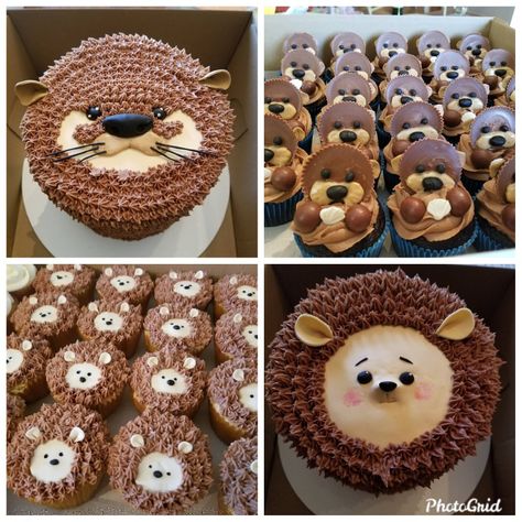 Otter and hedgehog cakes #ottercake #hedgehogcake #cupcakes #ottercupcakes #hedgehogcupcakes #otter #hedgehog #birthdaycake #happybirthday #yummydelicious #jennabrightcakes Otter Cakes Birthday, Sea Otter Cake, Otter Cupcakes, Otter Birthday Cake, Hedgehog Cake Ideas, Otter Birthday Party, Hedgehog Cupcakes, Otter Birthday, Make Cake Pops