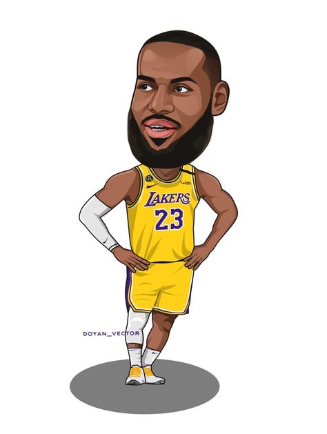 Vector style big head caricature Lebron James Illustration, Lebron Cartoon, Lebron James Cartoon, Christmas Present Drawing, Big Head Cartoon, Present Drawing, Head Cartoon, Basketball Wall Art, Lebron James Lakers