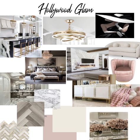 Hollywood Glam Interior Design, Glam Color Palette, Arabescato Vagli, Antique White Usa, Glam Interior, Glam Interior Design, Design Mood Board, Office Themes, Light Hardwood Floors