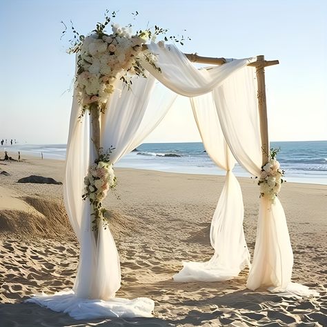 Faster shipping. Better service Beach Wedding Altar Ideas, Drapery Wedding, White Wedding Arch, Casual Beach Wedding, Wedding On The Beach, Tropical Wedding Flowers, Banquet Decorations, Wedding Moodboard, Wedding Altars