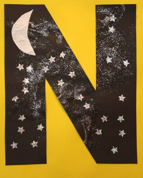 N Is For Night, Letter N Activities, Preschool Letter Crafts, Abc Crafts, The Letter N, Alphabet Letter Crafts, Letter Recognition Activities, Sistem Solar, Kindergarten Letters