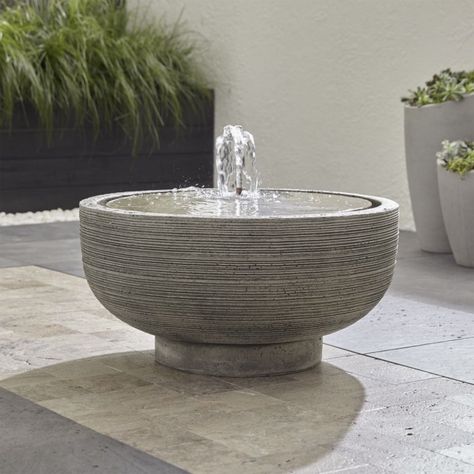 Girona Fountain | Crate and Barrel Barrel Water Fountain, Modern Outdoor Fountains, Diy Solar Fountain, Decorative Fountains, Marble Fountain, Modern Fountain, Solar Fountain, Stone Fountains, Fountain Feature