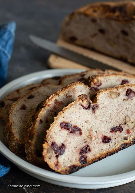 Gluten Free Cranberry Walnut Sourdough Bread Cranberry Nut Bread, Cranberry Walnut Bread, Harvest Bread, Gluten Free Sourdough, Cinnamon Raisin Bread, Walnut Bread, Knead Bread, Fruit Bread, Bread Baker