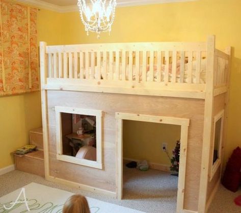 a princess bedroom with a loft bed, bedroom ideas, closet, diy, doors, home decor, Here s a picture of the bed when we first installed it pre painting Playhouse Loft Bed, A Loft Bed, Loft Bed Plans, Bunk Beds With Stairs, Princess Bedroom, Bunk Bed Designs, Kids Bunk Beds, Bed Plans, Toddler Bedrooms