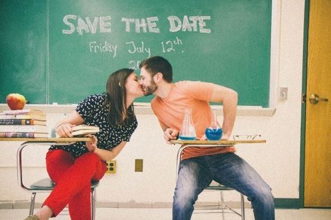 Or just take them in a classroom. | 27 School-Themed Wedding Ideas To Satisfy Your Inner Nerd Teacher Wedding, Wedding Bridesmaids Dresses Blue, Beautiful Beach Wedding, High School Sweethearts, Ideal Wedding, Pre Wedding Photoshoot, Wedding Planners, Wedding Photoshoot, Wedding Themes