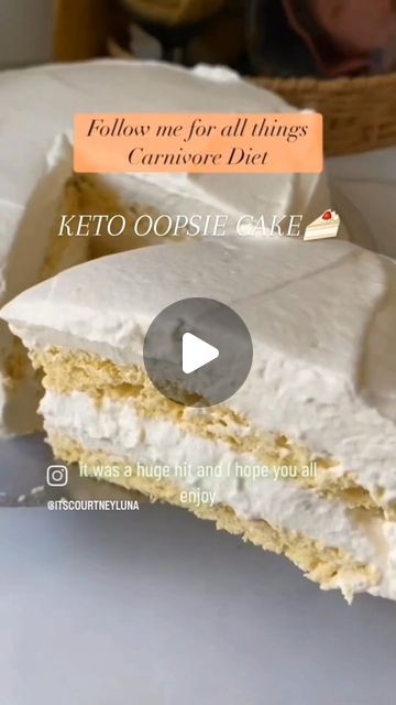 Keto Besties Ideas🌱🥑🌱 on Instagram: "KETO/ CARNIVORE OOPSIE CAKE🍰 by @kelly_hogan91 @itscourtneyluna 

LOW CARB, HIGH PROTEIN!!😋

Get the full recipe here: 
https://myzerocarblife.com/oopsie-cake-recipe/

You'll need:
8 large eggs 
8 ounces of cream cheese
1/4 teaspoon of cream of tartar (helps the egg whites stiffen) 
Pinch of salt 
32 ounces of heavy whipping cream 
Sweetener by your taste (Erythritol/Stevia for Keto)
* Vanilla extract/flavoring (this is completely optional if you’re serving it to not pure carnivores)
ALSO OPTIONAL:  Berries can be added for NON-Zero Carbers who eat fruit!🍓 

YOU CAN CUSTOMIZE THIS BASIC RECIPE TO ADD WHATEVER FLAVOURS/ INGREDIENTS YOU'D LIKE! 😋 

How to make:
• Preheat oven to 300 degrees.
• Separate 8 egg yolks from whites.
• In one bowl, mix we Carnivore Oopsie Cake, Carnivore Whipped Cream, Oopsie Cake, Besties Ideas, Keto Carnivore, Low Carb High Protein, Egg Cake, Egg Yolks, Whipping Cream