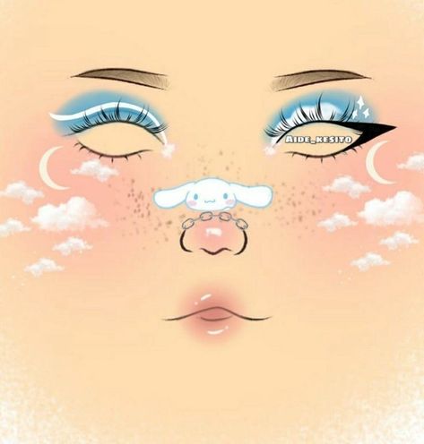 Cinnamoroll Cosplay, Cinnamoroll Makeup, Makeup Charts, Funky Makeup, Anime Eye Makeup, Anime Cosplay Makeup, Makeup Drawing, Cute Eye Makeup, Anime Makeup