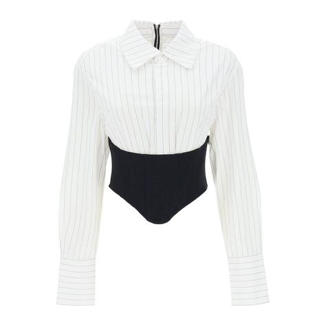 Dion Lee Shirt Crafted In Pure Cotton Poplin With Striped Motif All-Over. Design Characterized By Contrasting Built-In Underbust Corset With Boned Seams And Dipped Hem, Featuring Classic Collar, Front Snap-Button Placket, Double-Button Long Cuffs And Back Exposed Zipper Closure. Loose Fit With Cropped Length. The Model Is 177 Cm Tall And Wears Size Uk 6. Size Type: Uk Material: 100% Co Sku: 232302dcw000002-White Welcome To The Official Luosophy Poshmark Closet! Luosophy Is A Luxury Brand Reselli Underbust Corset, Dion Lee, Cropped Shirt, Exposed Zipper, Crop Shirt, Button Placket, Jeans Dress, Cotton Poplin, Snap Button