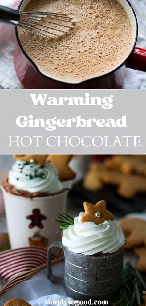 Christmas Hot Beverages, Hot Chocolate Flavors, Hot Christmas Drinks Nonalcoholic, Flavored Hot Chocolate Recipes, Molasses Drink, Warm Drinks For Winter, Hot Holiday Drinks, Gingerbread Drink, Gingerbread Hot Chocolate Recipe