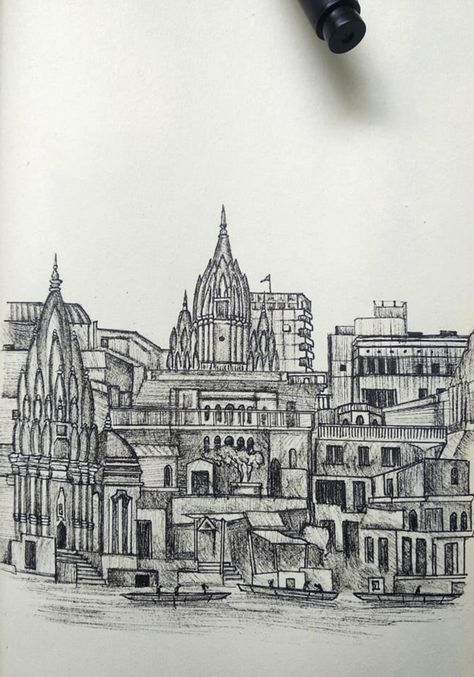 One of my high detailed sketches in Varanasi, India, Asia Detailed Sketches, India Asia, Varanasi, Cologne Cathedral, India, Quick Saves