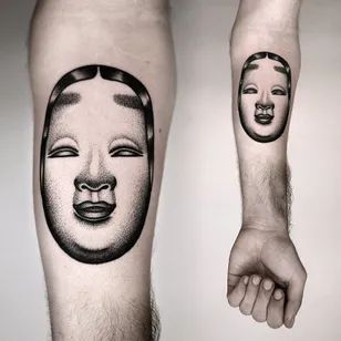 Japanese Mask Tattoo, Feminine Face, Noh Mask, Japanese Mask, Facial Tattoos, Mask Tattoo, Japan Tattoo, Badass Tattoos, Japanese Tattoo Art