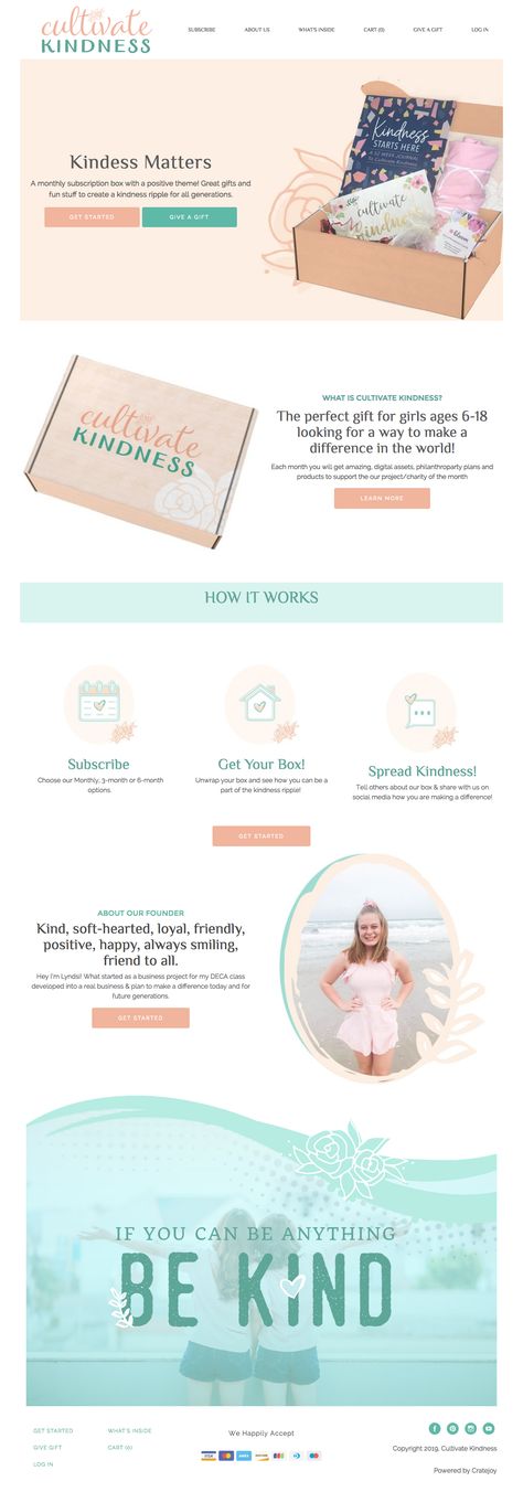 Cultivate Kindness Subscription Box | Cratejoy Design Website Subscription Design, Subscription Box Design, Cultivate Kindness, Web Ideas, Cosmetic Packaging Design, Mailer Box, Always Smile, Cosmetic Packaging, Website Design Inspiration