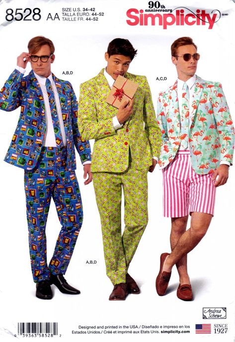 Simplicity 8528 Mens Costume Suit Pants Shorts Jacket Tie Sewing Pattern Sizes 34-42 Crazy Suits, Suit Sewing Patterns, Mens Sewing Patterns, Suit Costume, Costume Sewing Patterns, Suit Pattern, Mens Suit Jacket, Costume Patterns, Simplicity Sewing