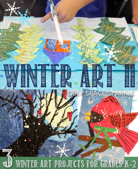 Winter Art Projects for Grades K-2 Winter Art Lesson, Kindergarten Art Lessons, Deep Space Sparkle, Winter Artwork, Kindergarten Art Projects, Christmas Art Projects, Winter Art Projects, Activities For Children, Elementary Art Projects