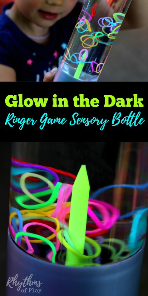 This easy to make DIY glow in the dark ringer game sensory bottle is a fun way to help children (and adults) calm down and unwind while they… Diy Glow In The Dark, Light Fixture Makeover, Cheap Diy Headboard, Diy Locker, Discovery Bottles, Sensory Bottle, Diy Glow, Diy Wainscoting, Diy Blanket Ladder