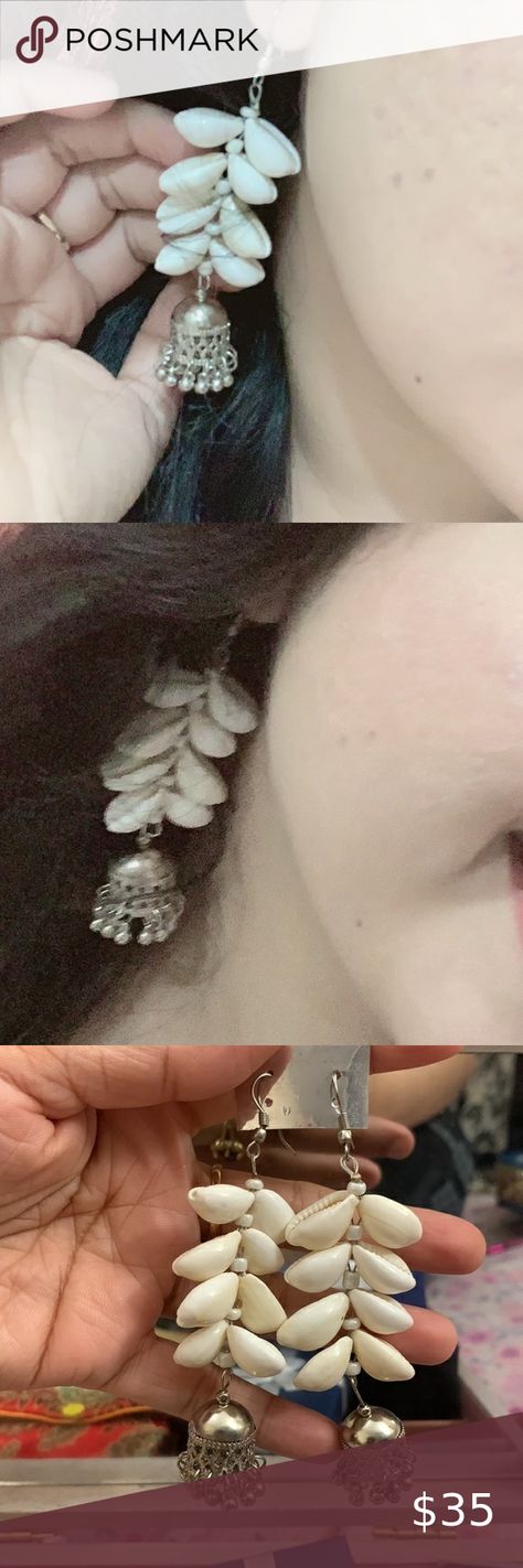 Pakistani natural cowrie shell earrings seashells earrings Mayun Dress, Desi Earrings, Middle Eastern Wedding, Cowrie Shell Earrings, Eastern Wedding, Haldi Dress, Wedding Dressing, Creative Thoughts, Cowry Shell