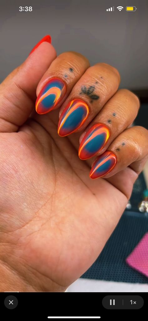 Teal Orange Nails, Turquoise And Orange Nails, Teal And Orange Nails, Teal Orange, Orange Nails, Beauty Makeup, Nail Art, Turquoise, Orange