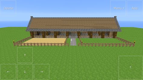 Minecraft 7 stall stables Minecraft Stall, Stables Minecraft, Minecraft Ranch, Minecraft Horse Stables, Minecraft House Decor, Minecraft Barn, Minecraft Horse, Cottage Minecraft, Minecraft Farm