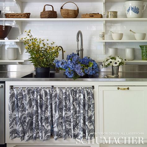 Toile Tropique - Black Fabrics | Schumacher Scullery Kitchen, Sink Skirt, Hampton Home, Bed Scarf, Daybed Covers, Custom Made Curtains, Schumacher Fabric, Hamptons House, Modern Curtains