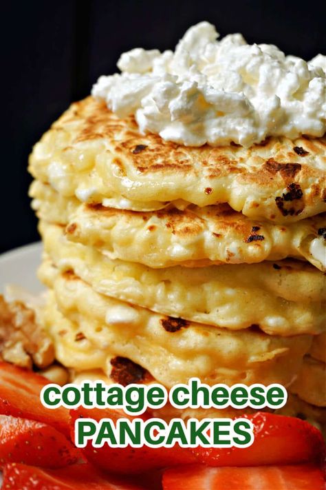 Cottage Cheese Pancakes 3 Ingredient, Cottage Cheese Pancakes Low Carb, Pancakes With Cottage Cheese, Cottage Cheese Recipes Breakfast, Cottage Cheese Pancakes Recipe, Cottage Cheese Dessert Recipes, Cottage Cheese Muffins, Cottage Cheese Recipes Healthy, Sugar Foods