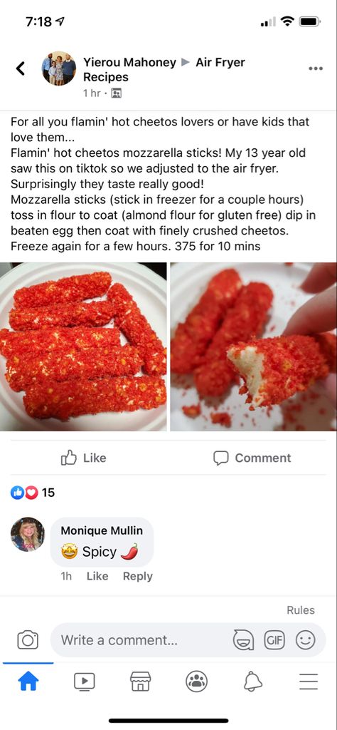 Hot Cheeto Mozzarella Sticks Air Fryer, Cheeto Mozzarella Sticks, Hot Cheeto Mozzarella Sticks, Mozzarella Sticks Recipe, Hot Cheetos, Savory Foods, Mozzarella Sticks, Food Coma, Fryer Recipes