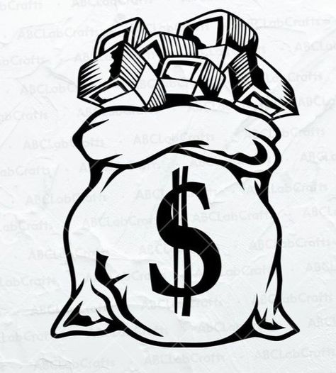 Money Falling Drawing, Money Aesthetic Drawing, Money Tattoo Stencil, Money Bag Drawing, Camp Pictures, Money Bag Tattoo, Tats Ideas, Dream Illustration, Money Drawing