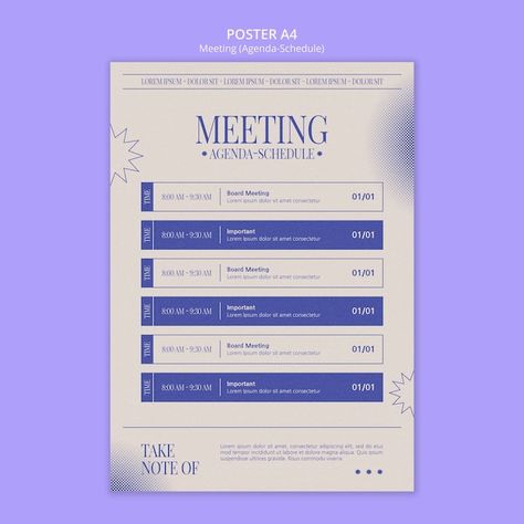 Free PSD flat design meeting template | Free Psd #Freepik #freepsd #meeting-invitation #office-poster #flat-poster #design-poster Event Schedule Design, Event Agenda, Agenda Design, Schedule Board, Meeting Template, Meeting Agenda Template, Meeting Agenda, Schedule Templates, Agenda Template