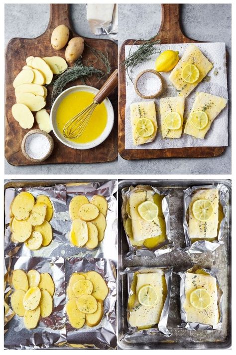 This recipe for fish-in-foil comes with buttery potato slices that are baked to perfection! A simple recipe with a fun twist on the classic fish and chips! #fishinfoil #bakedfishinfoil #bakedfish #bakedcod Foil Baked Fish, Ulam Recipe, Baked Fish In Foil, Fish In Foil, Oven Baked Shrimp, Oven Baked Fish, Parmesan Crusted Salmon, Buttery Potatoes, Fish N Chips Recipe