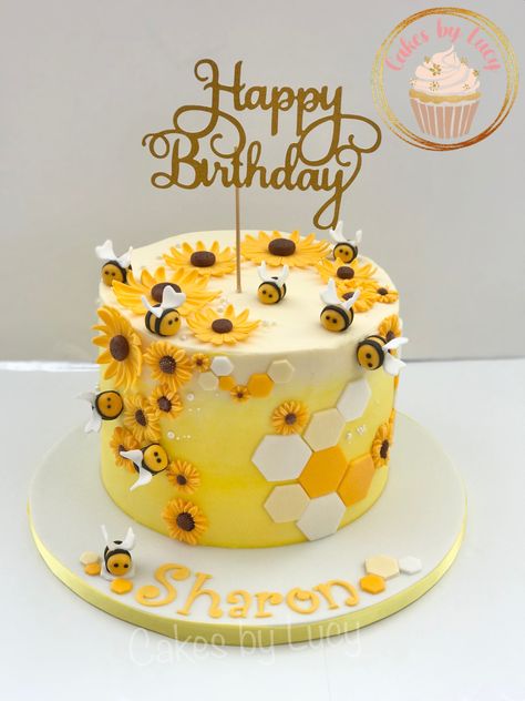 Happy Birthday Sharon Cake, Queen Bee Cake Ideas, Honey Bee Theme Cake, Honey Bee Cake Ideas, Honey Bee Baby Shower Cake, Bee Birthday Cake Ideas, Bdy Cake, Honey Bee Cake, Happy Birthday Sharon