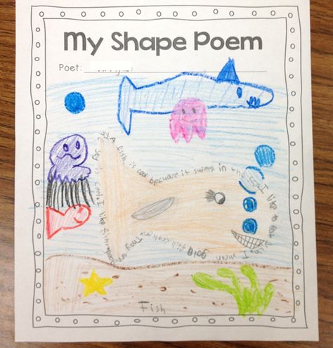 Having your first graders dive into writing poetry can be a tricky thing, but it is so much fun if you really give them plenty of freedom! During poetry month it is nice to take a break from our very structured writing units and let loose with a little poetry! I created a writing poetry … First Grade Poems, April Poetry, Poetry Examples, Poetry Center, Shape Poems, Genre Study, Poetry Activities, Ocean Unit, Poetry Unit