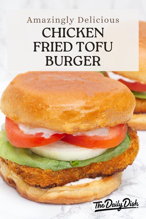 Chicken Fried Tofu Burger Chicken Fried Tofu, Soft Burger Buns, Dinner For The Week, Vegan Tofu Recipes, Tofu Burger, Tofu Chicken, Vegan Fried Chicken, Tofu Sandwich, Tofu Curry