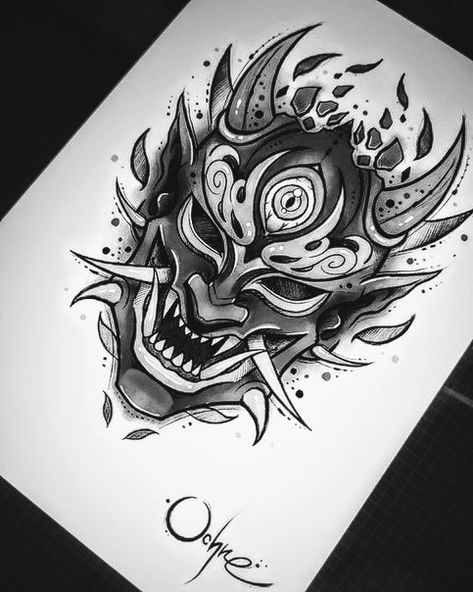 Japanese Yokai Tattoo, Yokai Tattoo, Japanese Demon Tattoo, Herren Hand Tattoos, Oni Mask Tattoo, Oni Tattoo, Hannya Mask Tattoo, Japanese Yokai, Tattoo Japanese