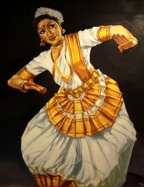 Mohiniyattam Nritta Painting Mohiniyattam Drawing, Mohiniyattam Painting, Mohiniyattam Poses, Painting Ideas Krishna, Glasses Painting Ideas, Kerala Home Decor, Bharat Natyam, About Kerala, Indian Dances