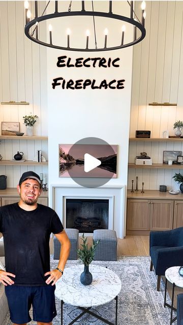 Brad Royce on Instagram: "Here’s why we picked the electric fireplace for our family. #ad #tips #tutorial #diy #homedecor #realestate #decor #interiordesign #homeimprovement #home #homedesign @electricfireplacesdirect" Diy Fireplace Vaulted Ceiling, Electric Fireplace Diy, Fireplace Vaulted Ceiling, Fireplace Diy, Diy Fireplace, Electric Fireplace, Tutorial Diy, Royce, Fireplace