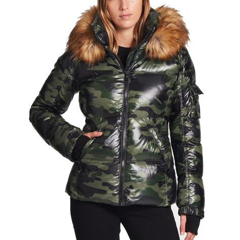 Women's S13 Kylie Camo & Faux Fur Puffer Coat, Size: Medium, Green Super Puff Long, Puffer Jacket Fits, Camo Puffer Jacket, The Super Puff, Hood Style, Nyc Winter, Winter Puffer Jackets, Winter Puffer, Black Puffer Vest