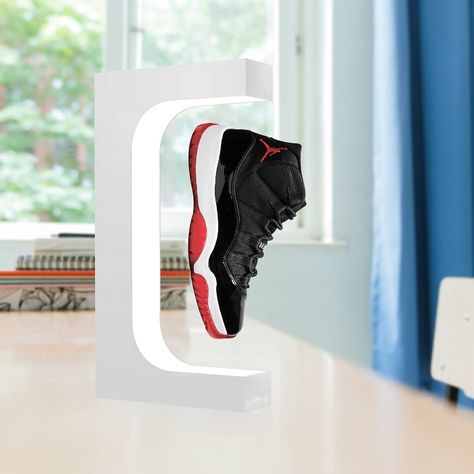 Levitating Shoe Display Magnetic Levitation Sneaker Stand with LED Light, Rotating Floating Holder Rack for Shoes Collectors Advertising Exhibition Shoe Store Show Home Decoration, White Rack For Shoes, Hanging Shoe Organizer, Magnetic Levitation, Hanging Shoes, Shoe Holders, Shoes Stand, Shoe Display, Shoe Organizer, Shoe Store