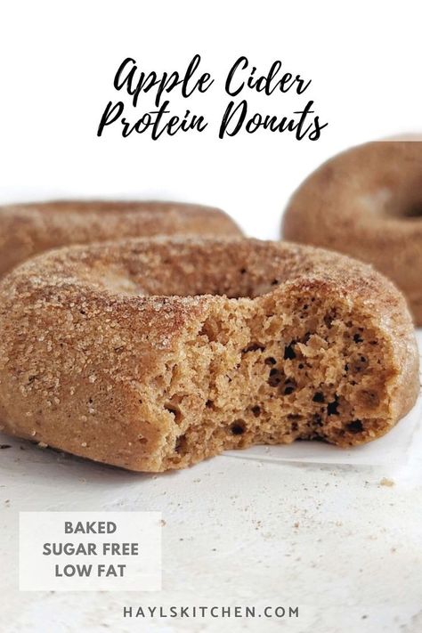 Light and fluffy baked Apple Cider Protein Donuts for a cozy fall treat, but low fat and sugar free! Healthy apple cider protein doughnuts use homemade sugar-free apple cider and very little butter too. Apple Cider Protein Donut, Healthy Apple Cider, Apple Cider Doughnut Recipe, Healthy Doughnuts, Apple Cider Muffins, Sugar Donuts Recipe, Sugar Free Donuts, Protein Donuts Recipe, Healthy Donuts Recipe