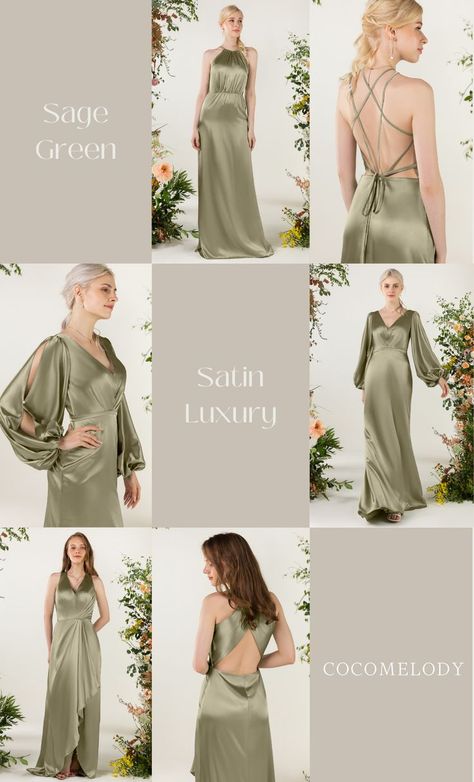 sage green charmeuse bridesmaid dress Green Bridesmaid Dresses Color Schemes, Bridesmaid Dresses Color Schemes, Dark Sage Green Bridesmaid Dresses, Green Bridesmaid Dresses Spring, Sage Green Satin Bridesmaid Dresses, Green Satin Bridesmaid, Bridesmaid Dress Color Schemes, Green Satin Bridesmaid Dresses, Sage Green Bridesmaid Dresses