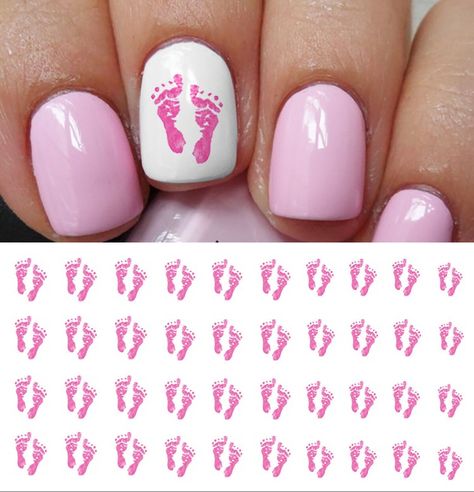 Pink Baby Footprints Nail Art Waterslide Decals - Great Baby Shower Gift! Pink Baby Shower Nails, Baby Girl Babyshower, Pink Footprints, Shower Nails, Baby Shower Nails, Split Nails, Light Colored Nails, Mickey Nails, Nail Art Decals