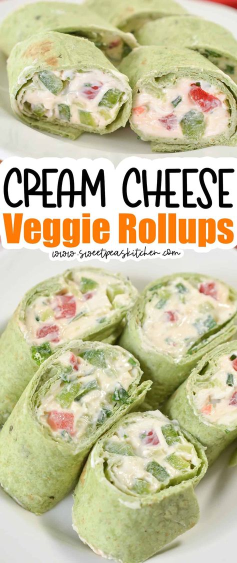 Cream Cheese Veggie Rollups Pinwheel Wraps Recipes Healthy, Veggie Cream Cheese Pinwheels, Cream Cheese Veggie Roll Ups, Cheese Wrap Ideas, Veggie Pinwheels Roll Ups, Veggie Rollups, Veggie Cream Cheese Recipe, Rollups Appetizers, Spinach Tortillas