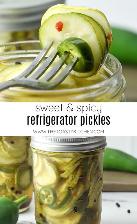 Spicy Pickled Cucumbers, Sweet Refrigerator Pickles, Spicy Refrigerator Pickles, Spicy Pickle Recipes, Pickles Homemade Easy, Jalapeno Recipe, Spicy Pickle, Homemaking Ideas, Condiments Recipes