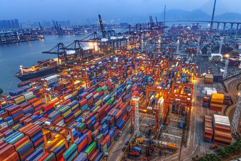 Container terminal in Hong Kong at night. Industrial port with containers in Hon , #SPONSORED, #Hong, #Kong, #Container, #terminal, #port #ad Decor Marin, Container Terminal, Sea Port, Freight Forwarder, Oil Tanker, Kuching, Mai Tai, Shipping Containers, Cargo Shipping