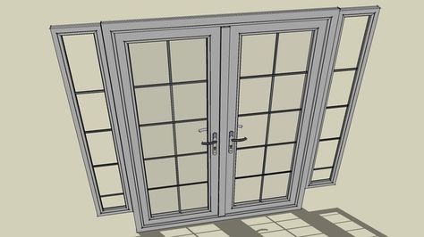 Large preview of 3D Model of French doors with side windows and handles uPVC… Doors With Side Windows, French Doors With Side Windows, Door 3d Warehouse, Sketchup Warehouse, Double Glass Doors, Glass French Doors, Kitchen Details, Interior Design Guide, French Windows