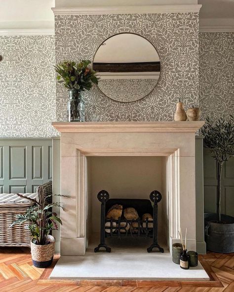 John Lewis & Partners (@johnlewis) posted on Instagram • Jan 22, 2022 at 3:09pm UTC Wallpaper Panelling, Quirky Living Room, Cottage Hallway, Quirky Wallpaper, Interior Wallpaper, Living Room Decor Fireplace, Have A Lovely Weekend, After Life, Round Wall Mirror