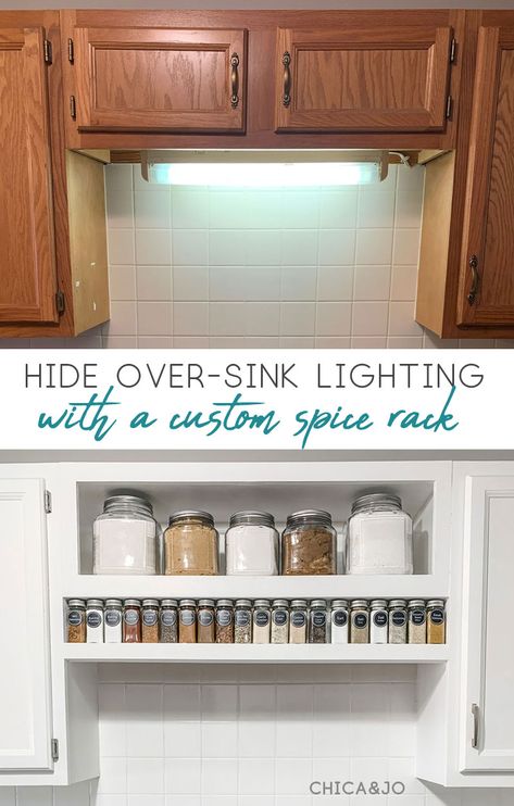 Over Kitchen Sink Shelves, Light Above Kitchen Sink Under Cabinet, What To Put Over Kitchen Sink With No Window, Above The Sink Storage, Hide Over Sink Lighting, Area Above Kitchen Sink, Over Sink Lights Kitchen, Above The Sink Ideas, Mirror Above Kitchen Sink Ideas