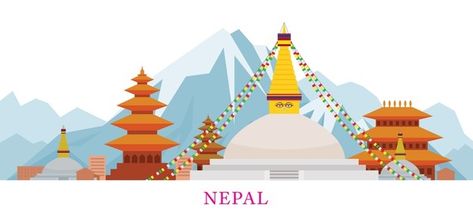 Nepal skyline landmarks | Premium Vector #Freepik #vector #travel #building #mountain #architecture Nepal Illustration, Nepali Culture, Asian Flags, Nepal Flag, Romantic Good Morning Messages, Journal 2023, Map Logo, Mountain Architecture, Hanging Flags