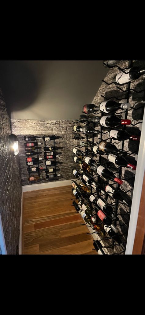 Closet Into Wine Cellar, Under The Stairs Wine Cellar, Wine Closet Under Stairs, Stair Wine Cellar, Small Wine Cellar Ideas, Under Stair Wine, Under Stairs Wine Storage, Wine Cellar Under Stairs, Under Stairs Closet